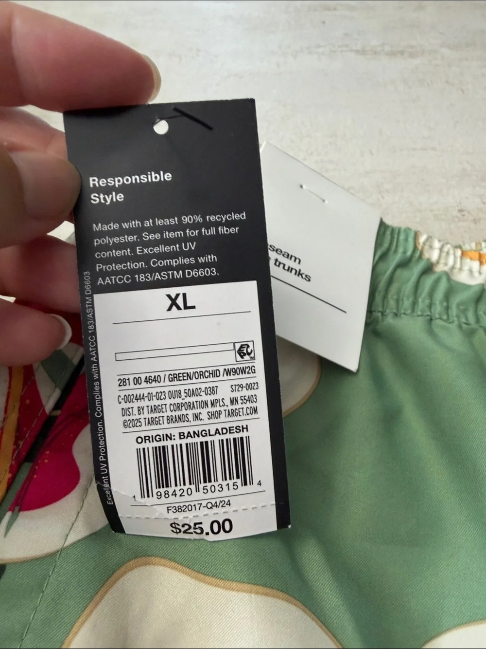 Original Use Green Floral Swim Trunks with Red & White Accents